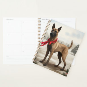 Agenda Perro Malinois Belga en Navidad con Nieve