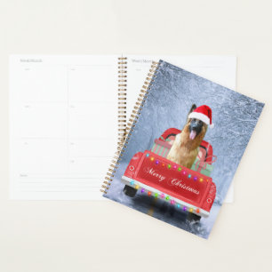 Agenda Perro pastor alemán en nieve sentado en Navidades