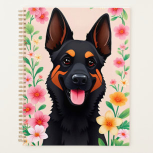Agenda Perro pastor alemán rodeado de flores vibrantes
