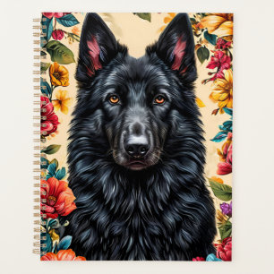 Agenda Perro pastor alemán rodeado de flores vibrantes