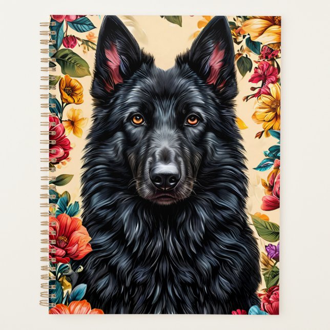Agenda Perro pastor alemán rodeado de flores vibrantes (Anverso)