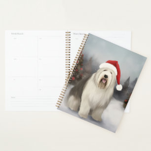 Agenda Perro pastor inglés antiguo en Navidad con nieve