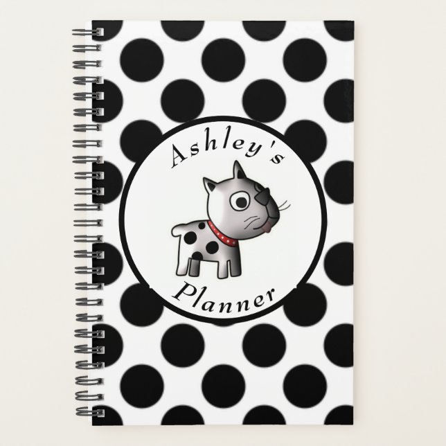 Agenda "Perro picante visto" blanco y negro personalizado (Anverso)