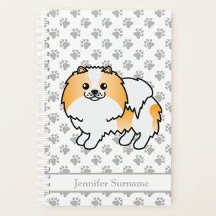 Agenda Perro Pomerania de Color Parti Naranja & Texto Per
