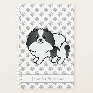 Agenda Perro Pomerania de Color Parti-Negro & Texto Perso