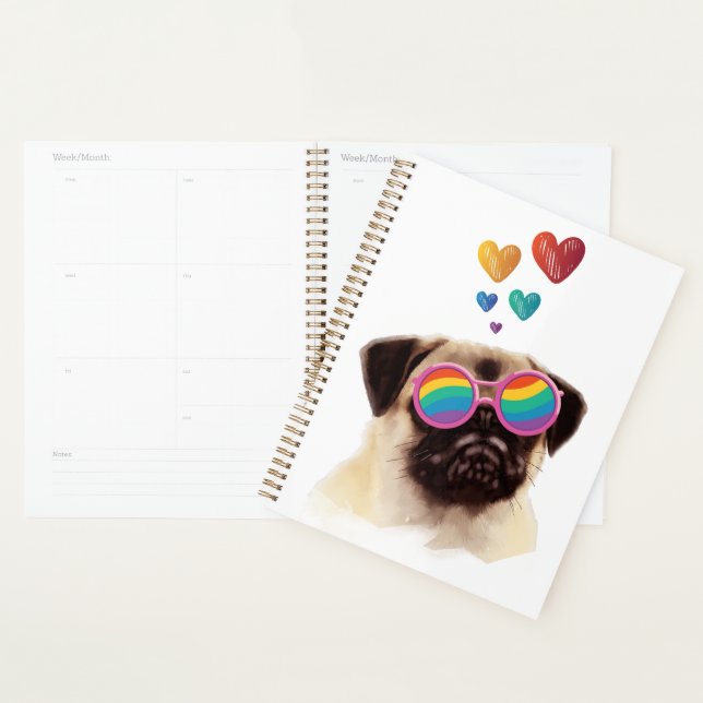 Agenda Perro Pug con Corazones Día de San Valentín (Demostración)