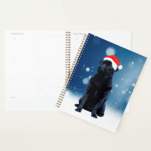 Agenda Perro Pug Negro Lindo Sombrero de Santa Navidad Es