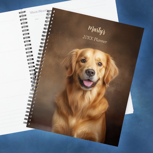 Agenda Perro recuperador de oro personalizado anualmente (Golden Retriever Dog Personalized Yearly Planner)