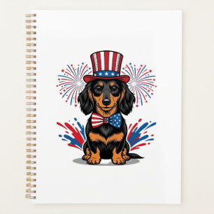 Agenda Perro salchicha patriótico fuegos artificiales art