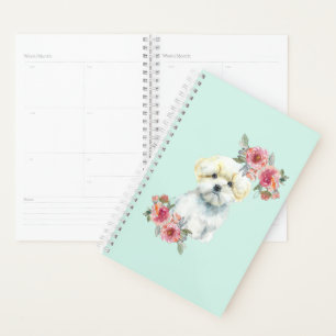 Agenda Perro típicamente maltés con flores acuarela