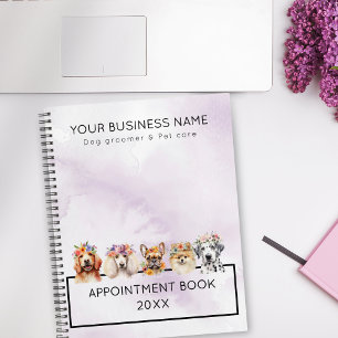 Agenda Perros adorables con corona de flores, púrpura acu
