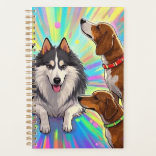 Agenda Perros Cachorros con fondo de arcoiris