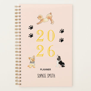Agenda Perros cutáneo acuarela Rosa 2026 Planner