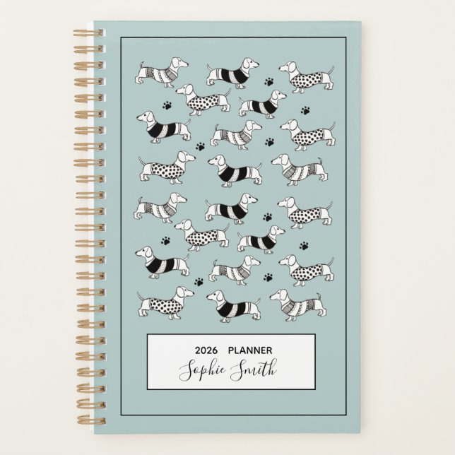 Agenda Perros Cute Dachshund, Blue 2025 Planner (Anverso)