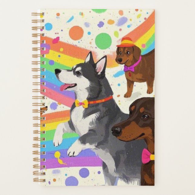 Agenda Perros divertidos y bonitos con arco iris (Anverso)