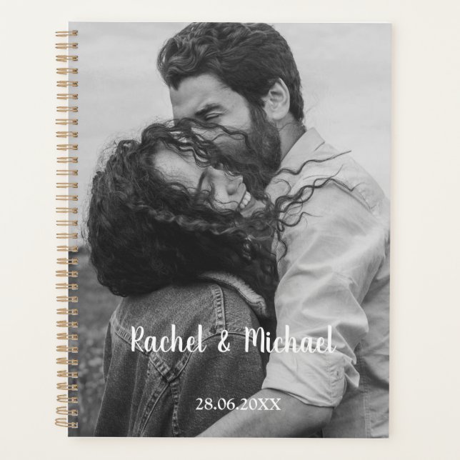 Agenda Personalisierbar Foto Schwarz Weiß Hochzeit (Anverso)