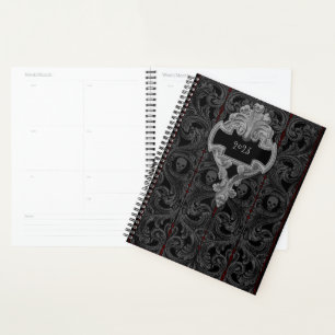 Agenda Personaliza el ornamento y cráneo gris Gótico