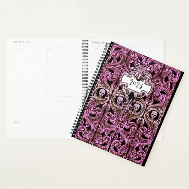 Agenda Personaliza el ornamento y cráneo púrpura de Gótic (Demostración)