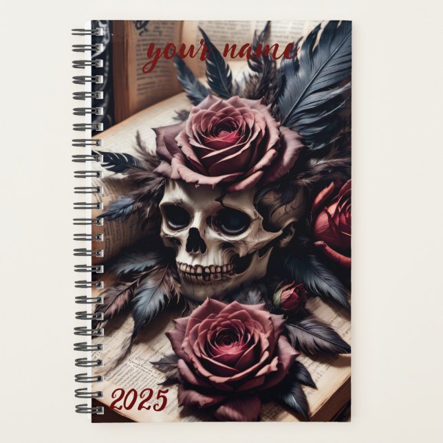 Agenda Personalizable - "Calavera gótica y Rosas #1" (Anverso)