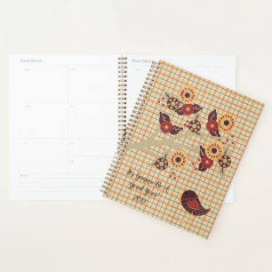 Agenda Personalizable de pájaro marrón y ramas de flores