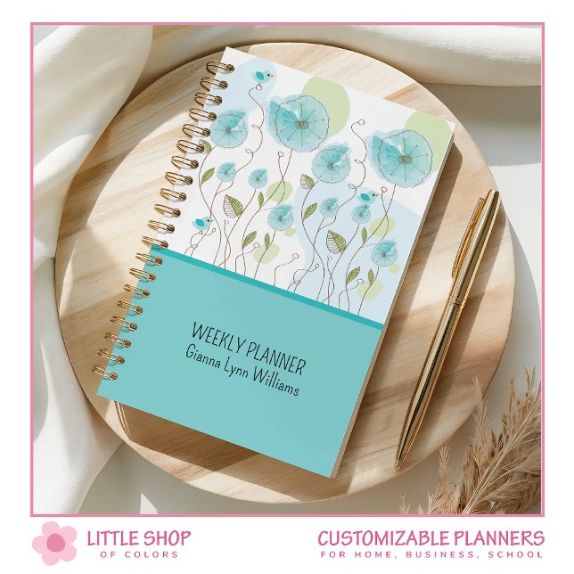 Agenda Personalizable floral de color azul (Subido por el creador)