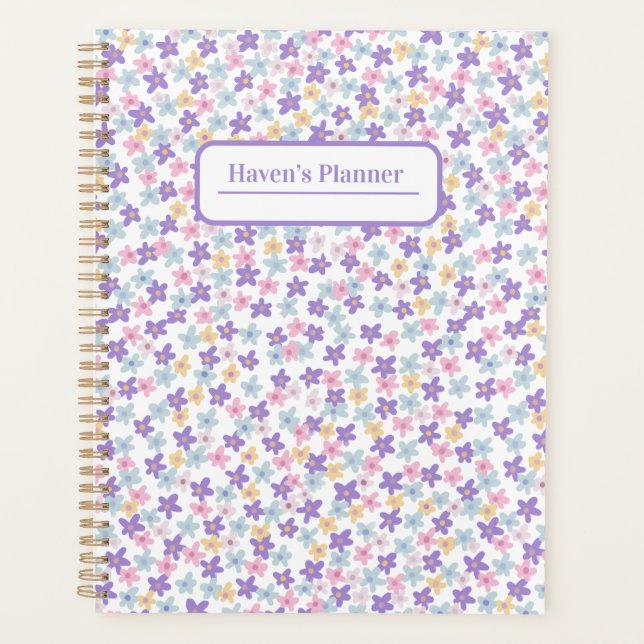 Agenda Personalizable morado planner floral (Anverso)