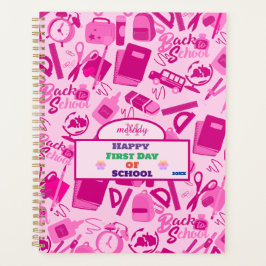 Agenda personalizable rosado de vuelta al patrón escolar