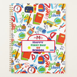 Agenda Personalizable vibrante de vuelta al patrón escola