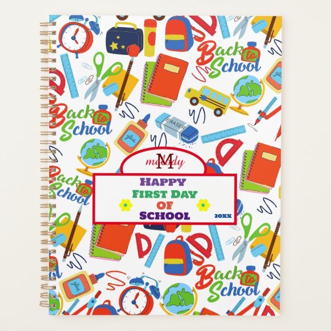 Agenda Personalizable vibrante de vuelta al patrón escola (Anverso)