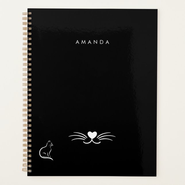 Agenda Personalización Minimalista simple de gato blanco  (Anverso)