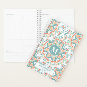 Agenda Personalización Verde azulada de Mandala Peach