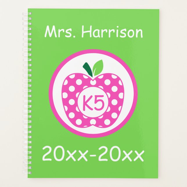 Agenda Personalizada la Apple del profesor rosa y verde (Anverso)