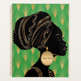 Agenda Personalizada mujer afroamericana verde oro negro