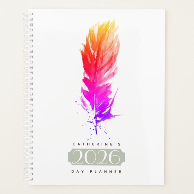 Agenda Personalizada Pluma Boho 2026 (Anverso)