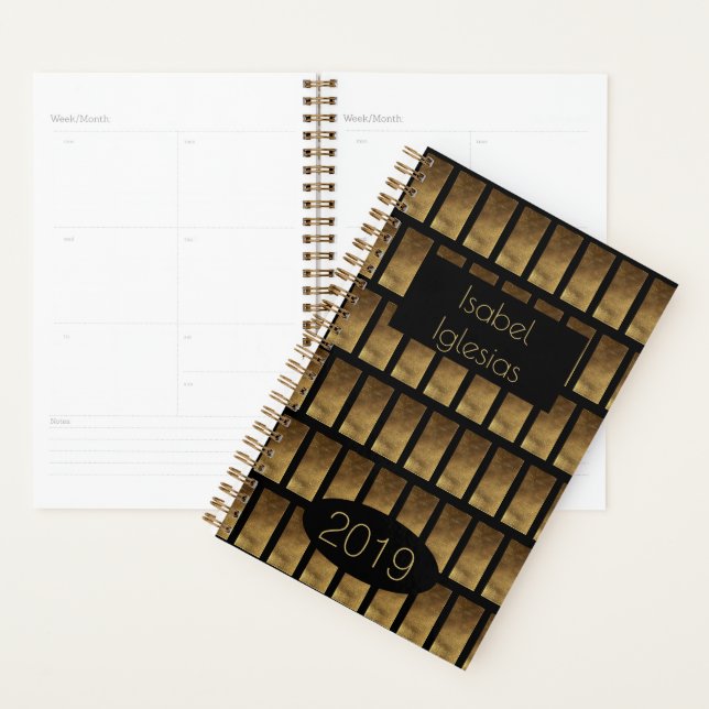 Agenda Personalizado Año 2019 Monograma de oro negro I El (Demostración)