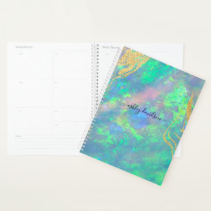 Agenda Personalizado anual de mármol de oro óptico azul