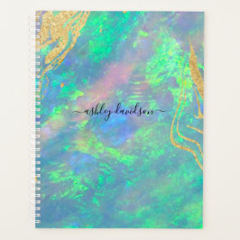 Agenda Personalizado anual de mármol de oro óptico azul