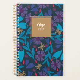 Agenda personalizado azul floral de 2025