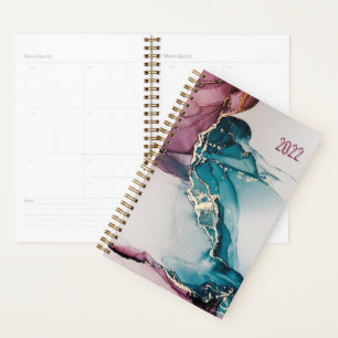 Agenda Personalizado Azul Rosa Abstracto Mármol Sin Fech