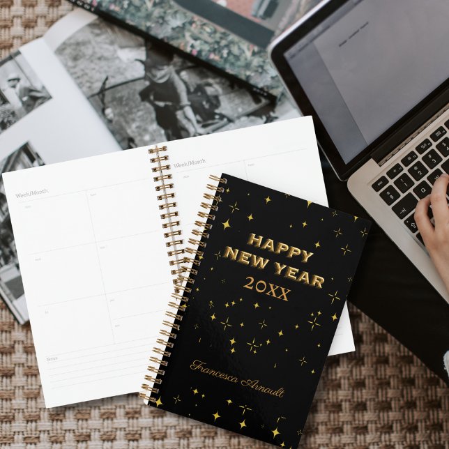 Agenda Personalizado Black & Gold Stars Feliz Año Nuevo (Subido por el creador)