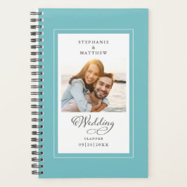 Agenda Personalizado boda Foto Aqua Guión Elegante Blanco
