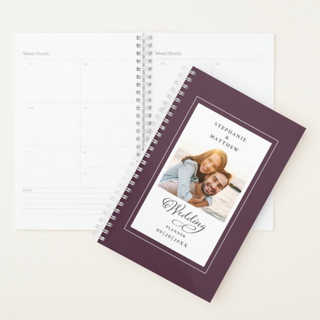 Agenda Personalizado boda Foto Cassis Guión Purple Elegan (Demostración)