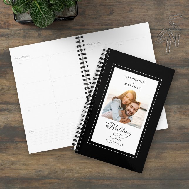Agenda Personalizado boda Foto Guión elegante blanco negr (Subido por el creador)