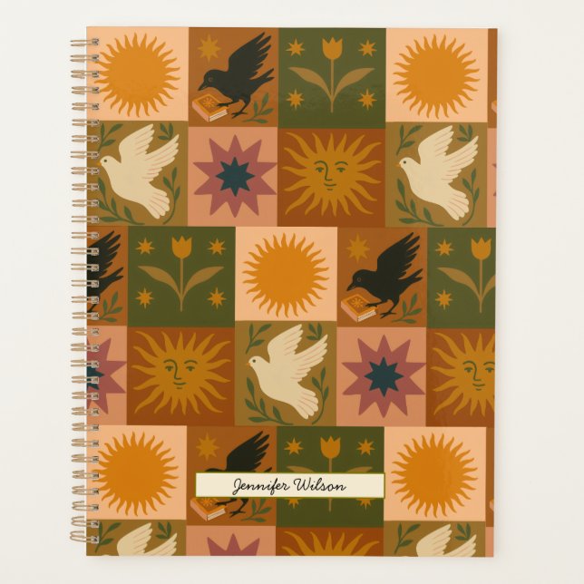 Agenda Personalizado Bohemian Patchwork Celestial místico (Anverso)
