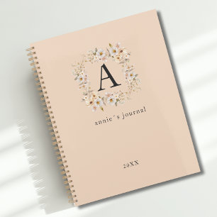 Agenda Personalizado Boho Floral Monograma Marrón claro