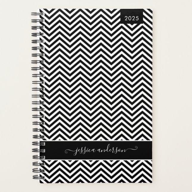 Agenda Personalizado Chevron moderno Zigzag Black Girly S (Anverso)