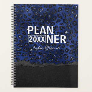 Agenda Personalizado con patrón de leopardo azul y negro