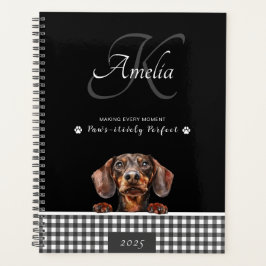 Agenda Personalizado Dachshund Black White Plaid