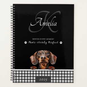 Agenda Personalizado Dachshund Black White Plaid