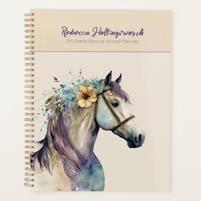 Agenda Personalizado De Caballo Purple Boho De Vuelta Al  (Anverso)